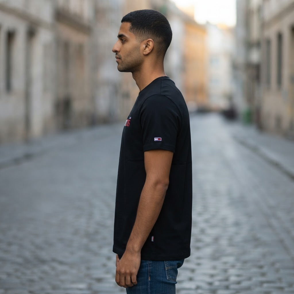 Tommy Jeans Black Tommy Jeans Crew-Neck T-Shirt with Bicolou
