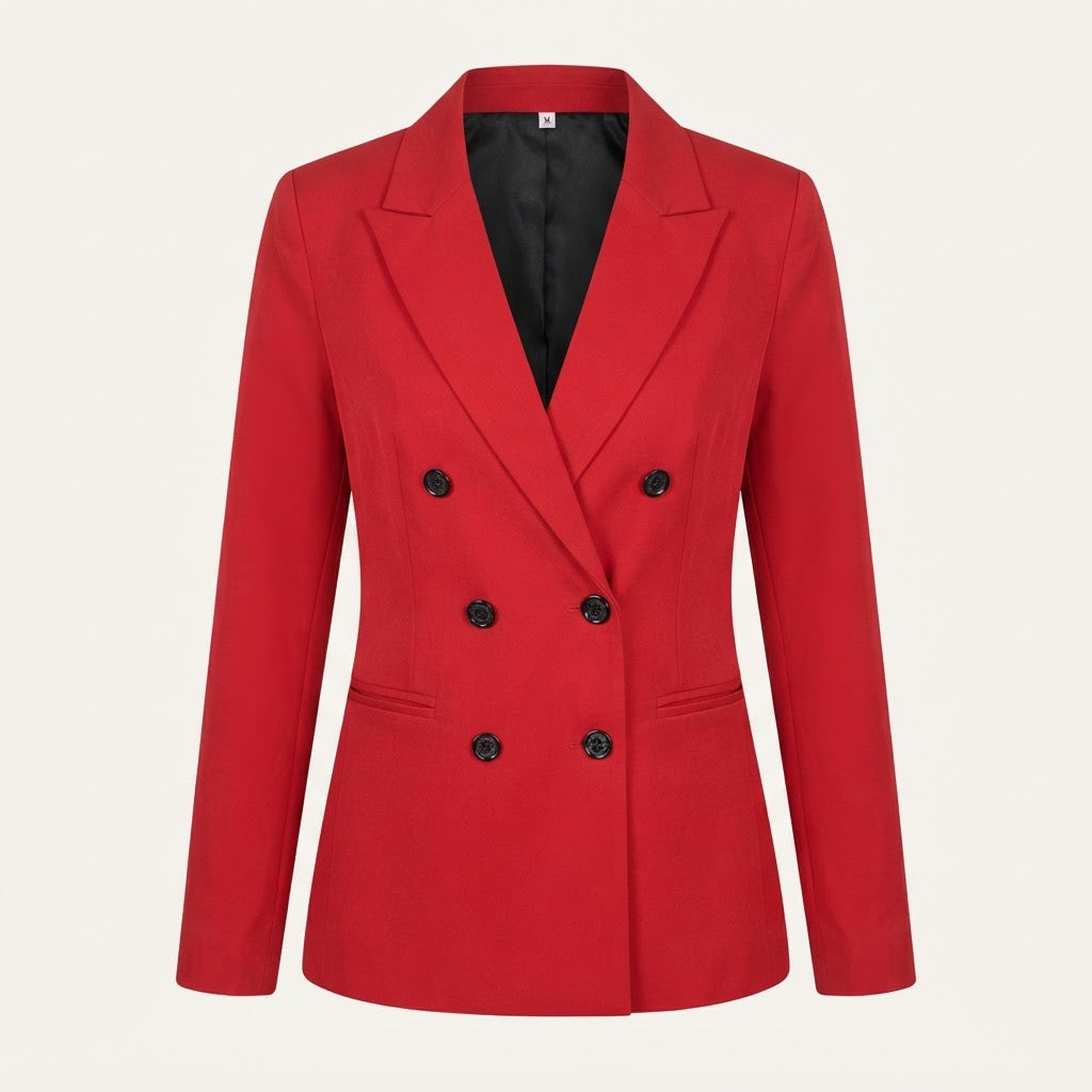 [WearU Generated:merch_clean_front] Bright Red Fitted Double-Breasted Tailored Blazer – merch clean front