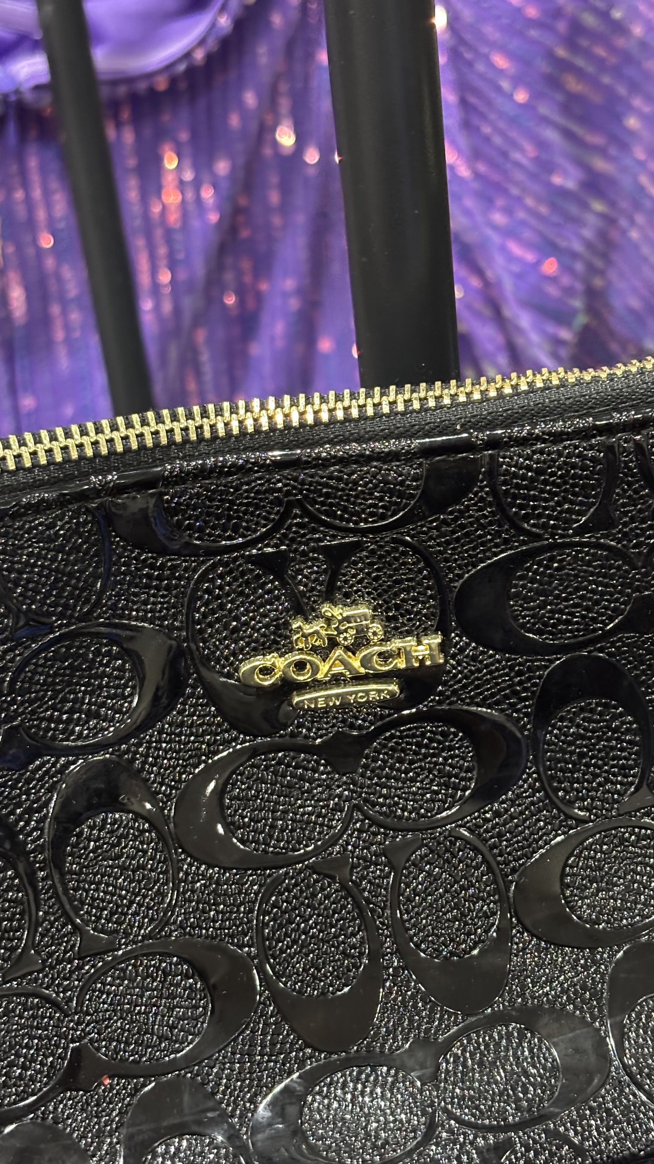 COACH NEW YORK Black Embossed Patent Leather Shoulder Bag
