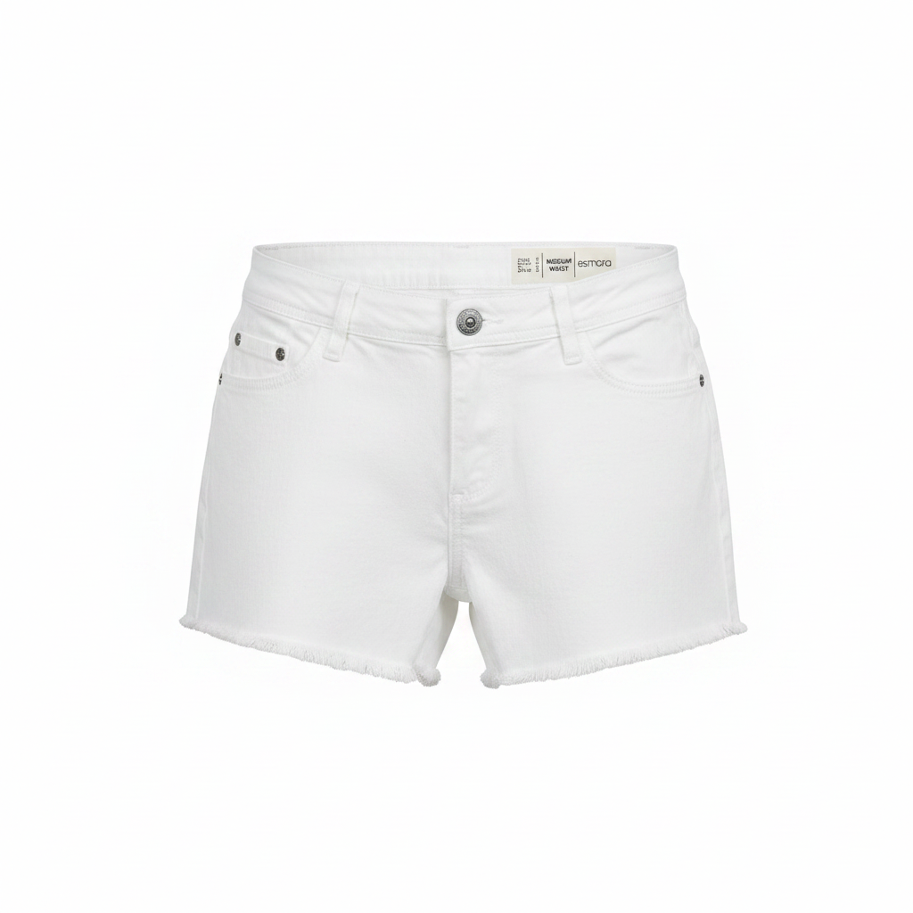 Women's White Denim Raw Hem Casual Shorts