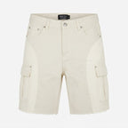 [WearU Generated:merch_clean_front] BoohooMAN Ecru Cotton Denim Wide-Leg Cargo Shorts – front view