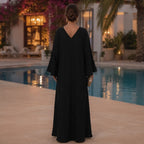 SHADER Deep Navy Black Crepe Abaya with Beaded Butterfly Cuf
