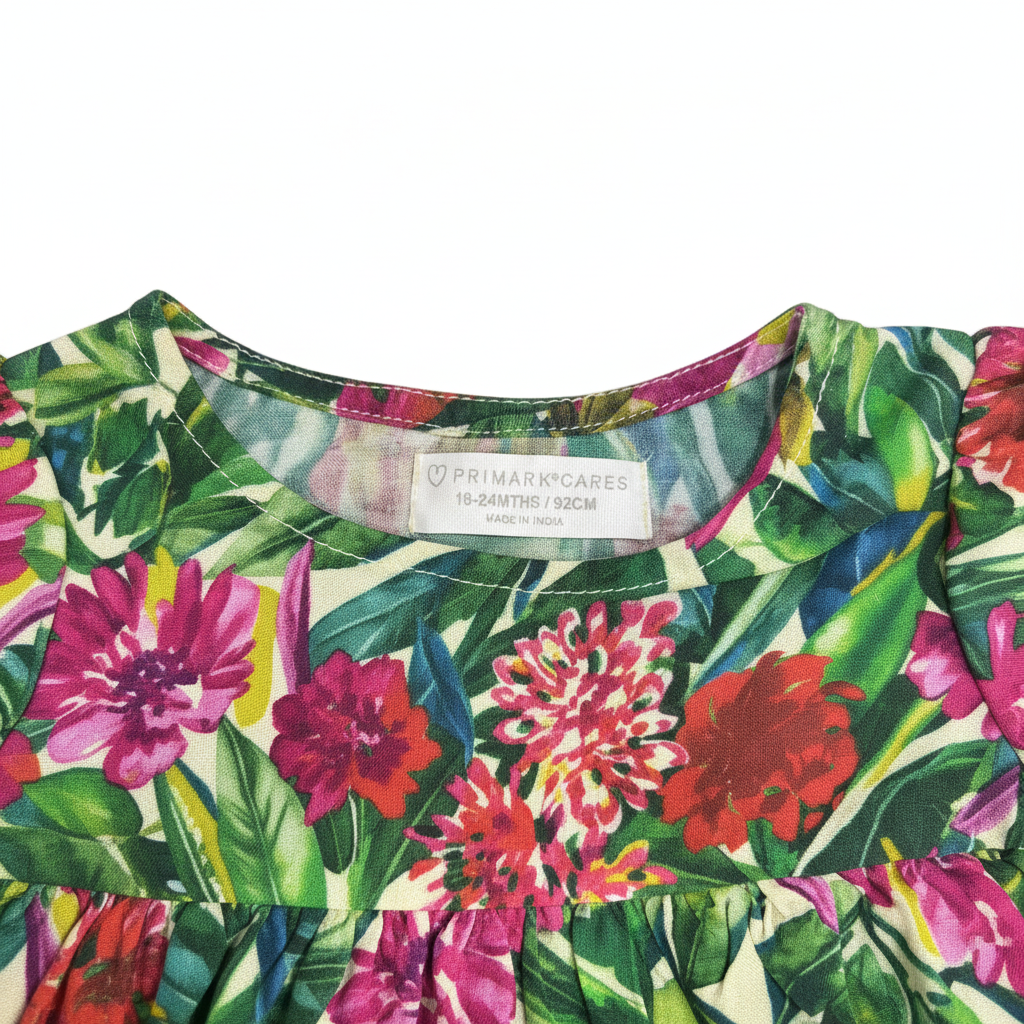 PRIMARK CARES Kids Green Tropical Floral Flutter Sleeve Dres