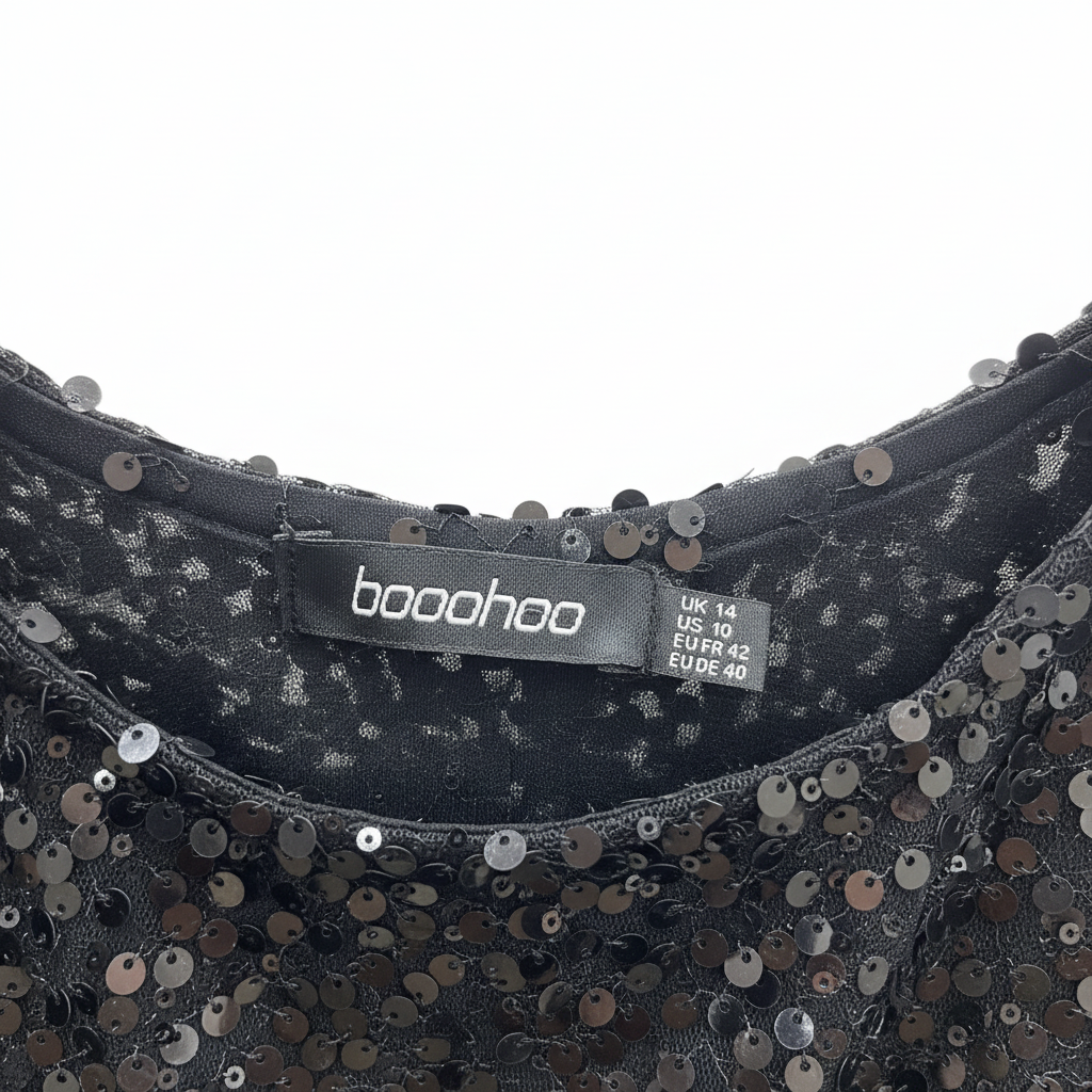 Boohoo Black Sequin Plunging V-Neck Mini Dress