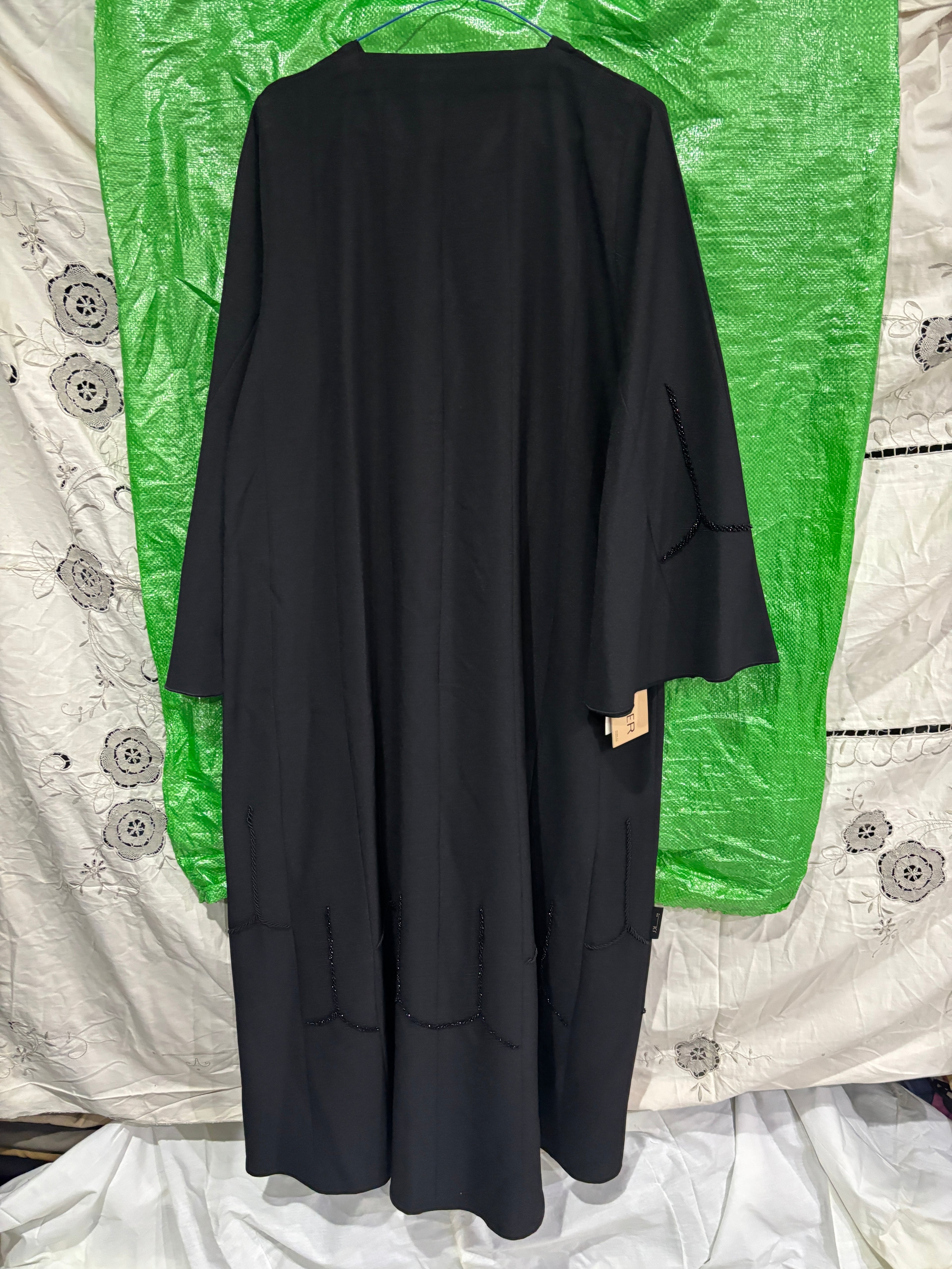 SHADER Deep Navy Black Crepe Abaya with Beaded Butterfly Cuf