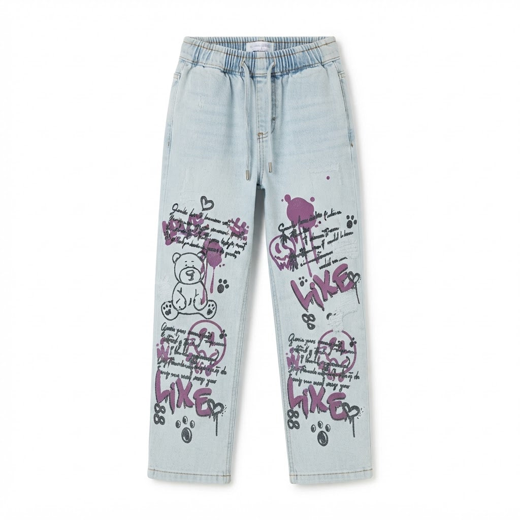 [WearU Generated:merch_ghost] Gloria Jeans Light Blue Denim Relaxed Straight Jeans – ghost front view