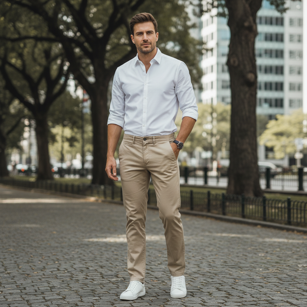 Jeff Banks Men's Slim Fit Beige Chino Pants