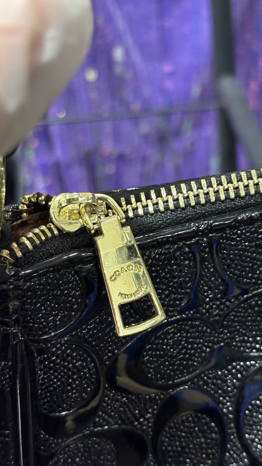 COACH NEW YORK Black Embossed Patent Leather Shoulder Bag