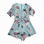 Ally Fashion Light Blue Floral V-Neck Romper - Size 8