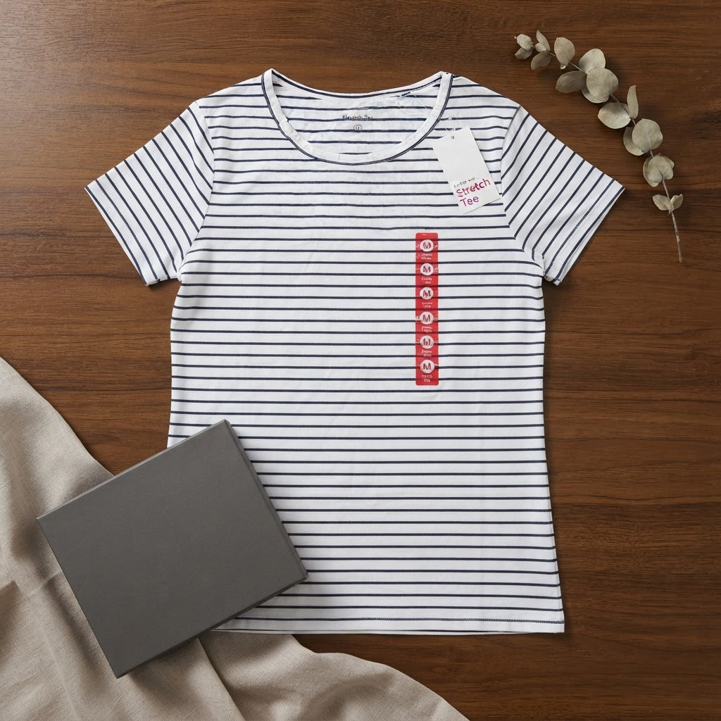 essentials White and Navy Stripe Short-Sleeve Stretch T-Shir