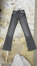 Bershka Bershka Grey High-Rise Bootcut Jeans with Y2K Detail