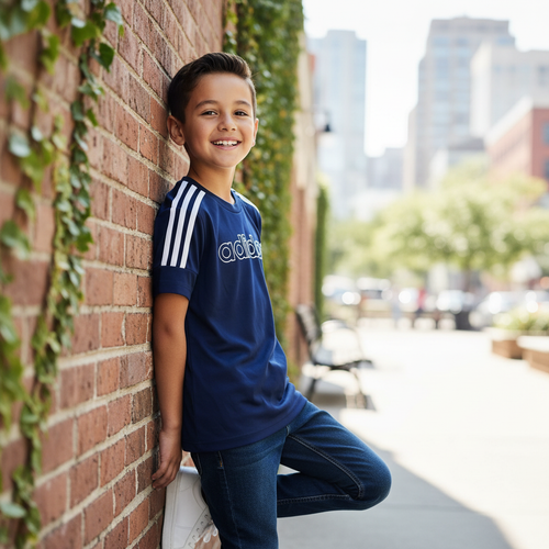 Adidas Kids Navy Blue Climalite Three Stripe T-Shirt XS