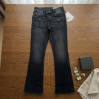 Bershka Washed Black Flared Denim Jeans with Chevron Back Po