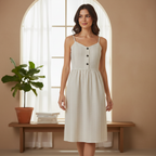 Esmara Women's Cotton Summer Dress Beige Spaghetti Strap