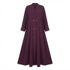 guess Deep Plum A-Line Abaya with Gold Fastening Details