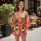 Sassafras Tropical Floral Wrap Front Romper - Small