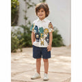 SHEIN White Short-Sleeve Safari Animal Print Kids Shirt