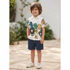 SHEIN White Short-Sleeve Safari Animal Print Kids Shirt