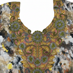 Women's Floral Long Sleeve Maxi Dress with Beaded Neckline