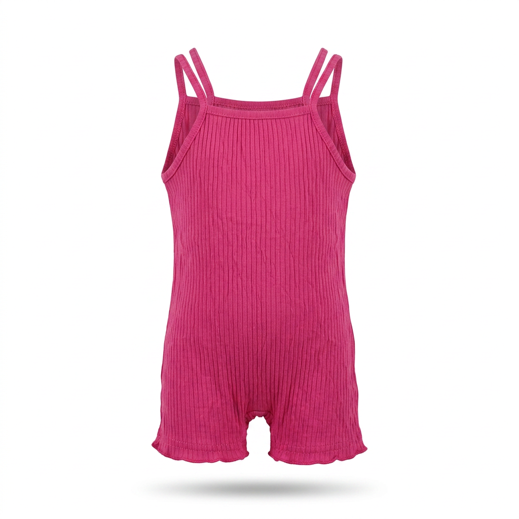 SHEIN Hot Pink Ribbed Double Strap Baby Romper - Size 6-9M