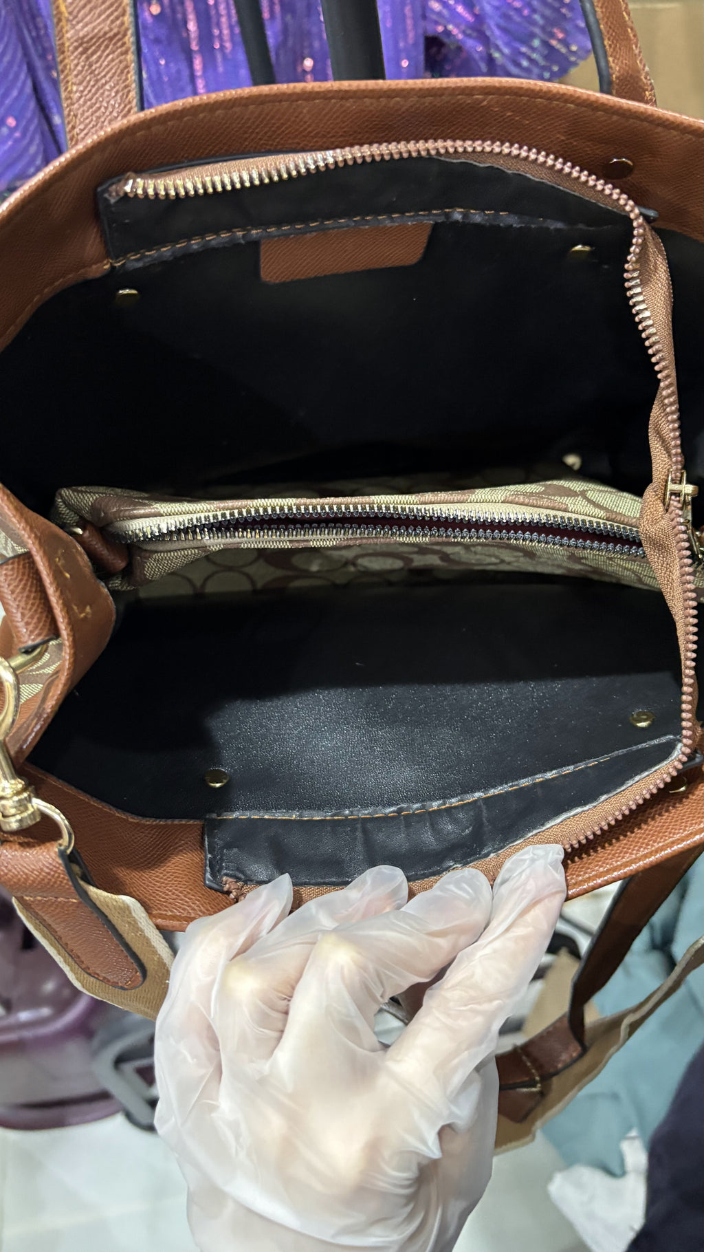 CACOH Brown Monogram Structured Tote Bag