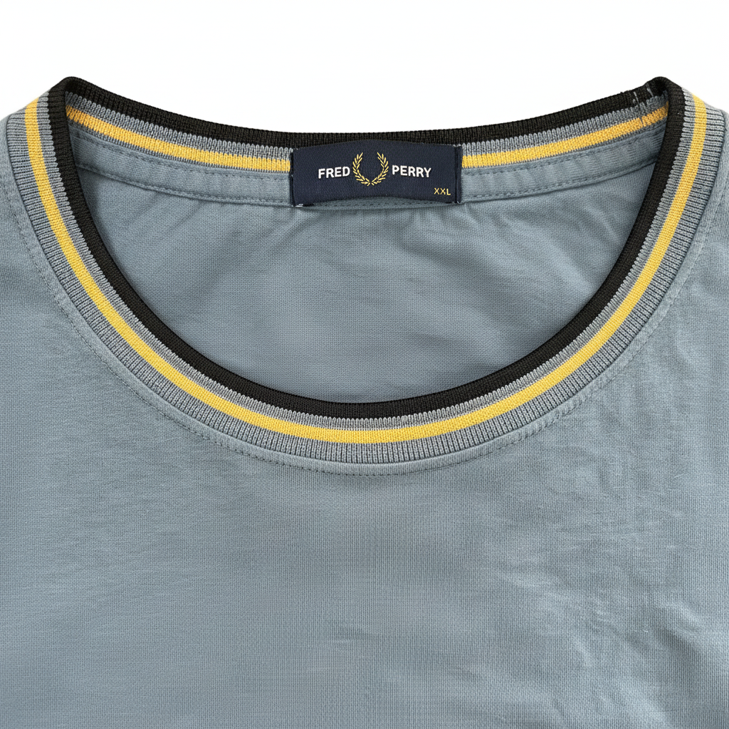 FRED PERRY Men's Light Blue Tipped Crew Neck Cotton T-Shirt