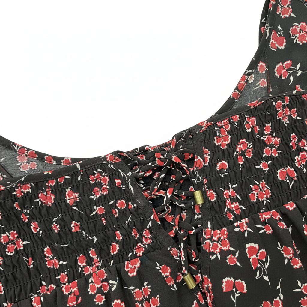 B Collection by Bobeau Black Floral Smocked Tie Blouse