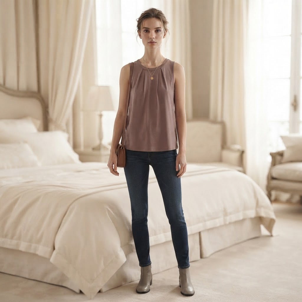 SHEIN Mauve Brown Sleeveless Pintuck Relaxed Blouse