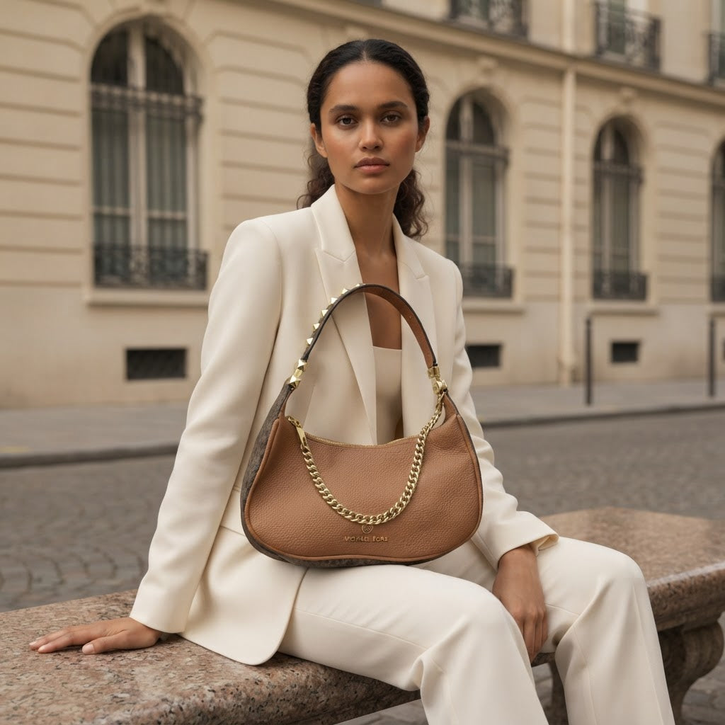 MICHAEL KORS Tan Grained Leather Hobo Shoulder Bag