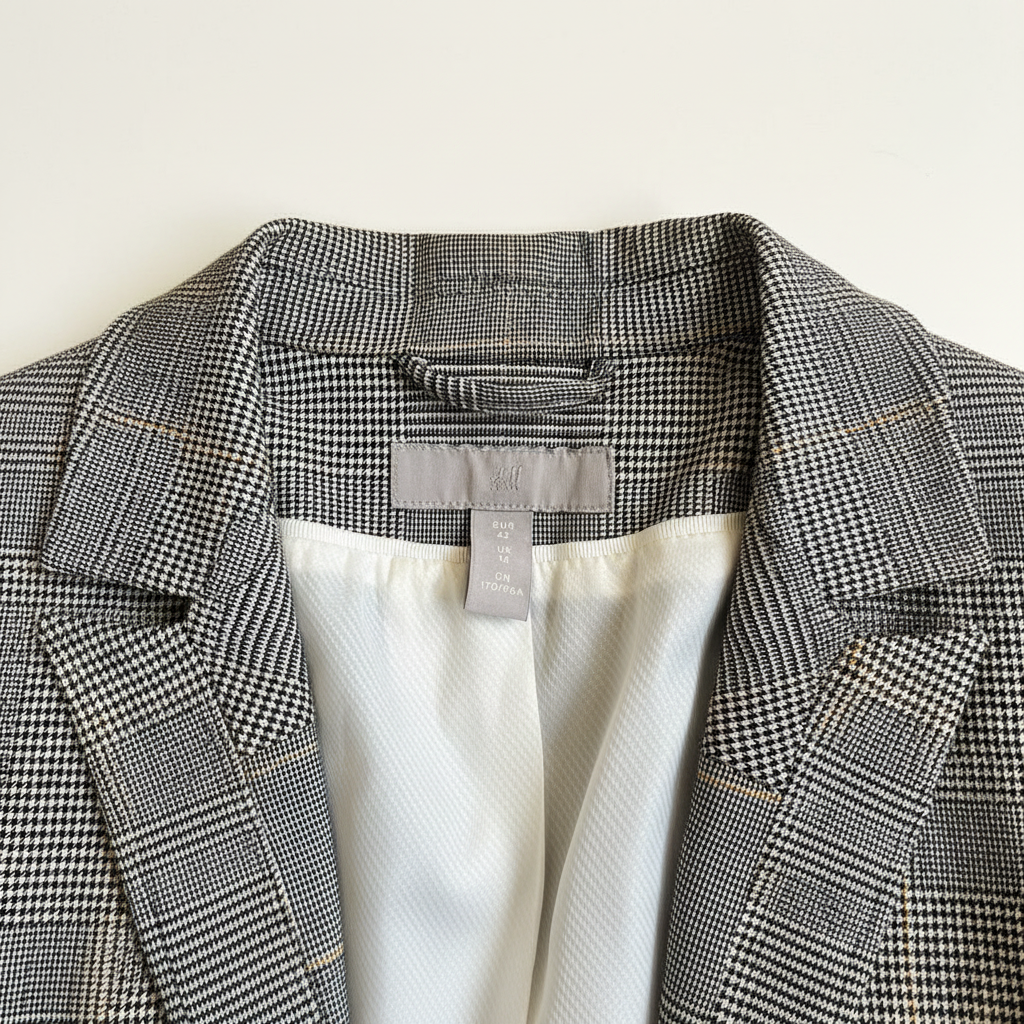 H&M Women's Grey Plaid Single-Button Tailored Blazer
