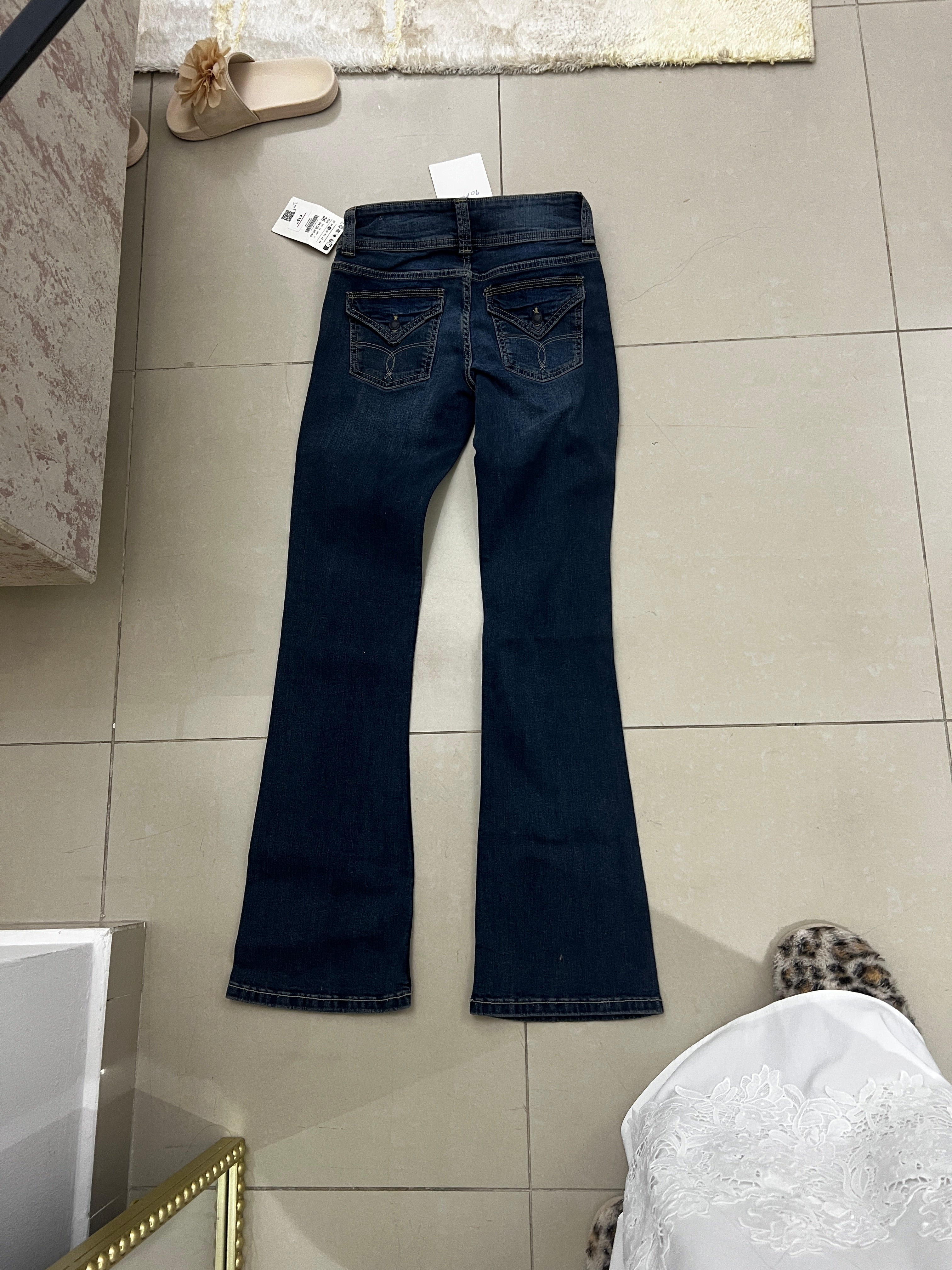 Bershka Dark Indigo Flared Jeans with Amber Contrast Stitchi