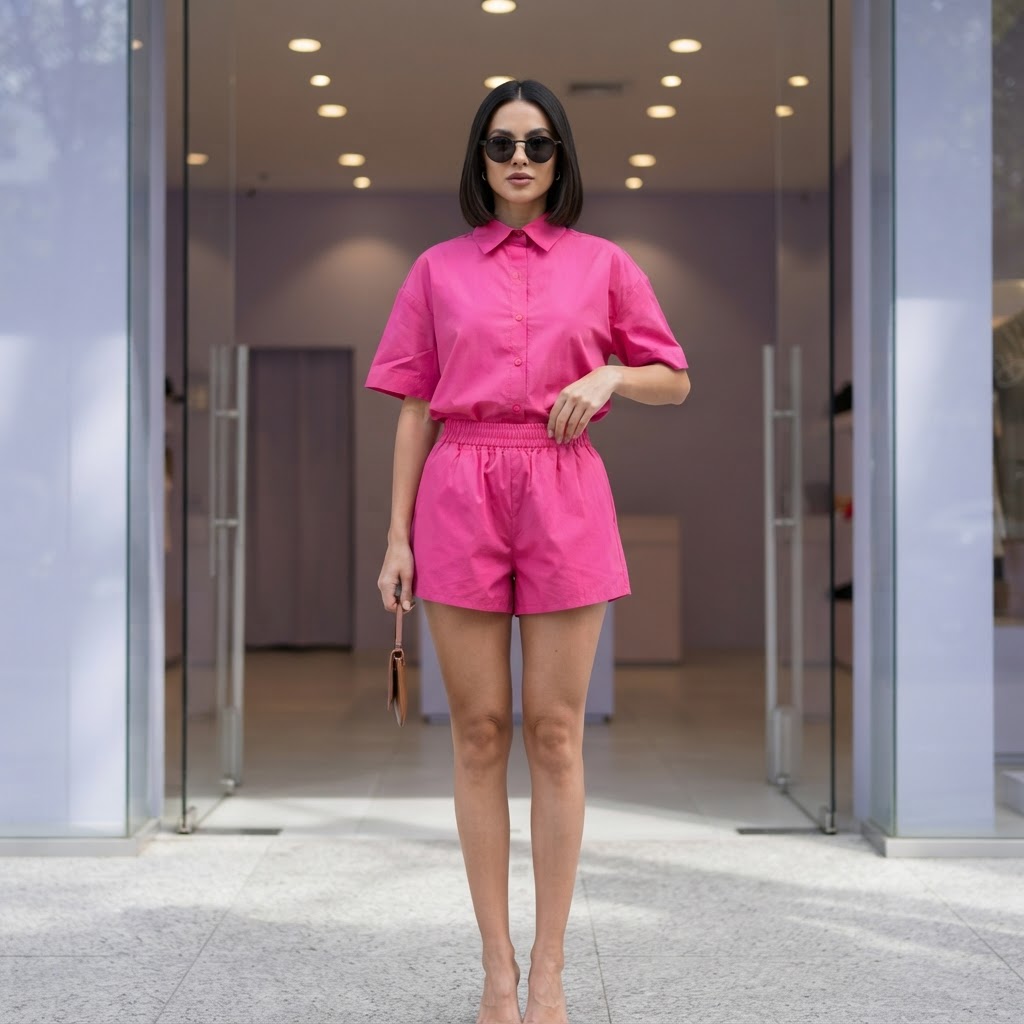 SHEIN Hot Pink Relaxed Shirt and Shorts Co-ord Set