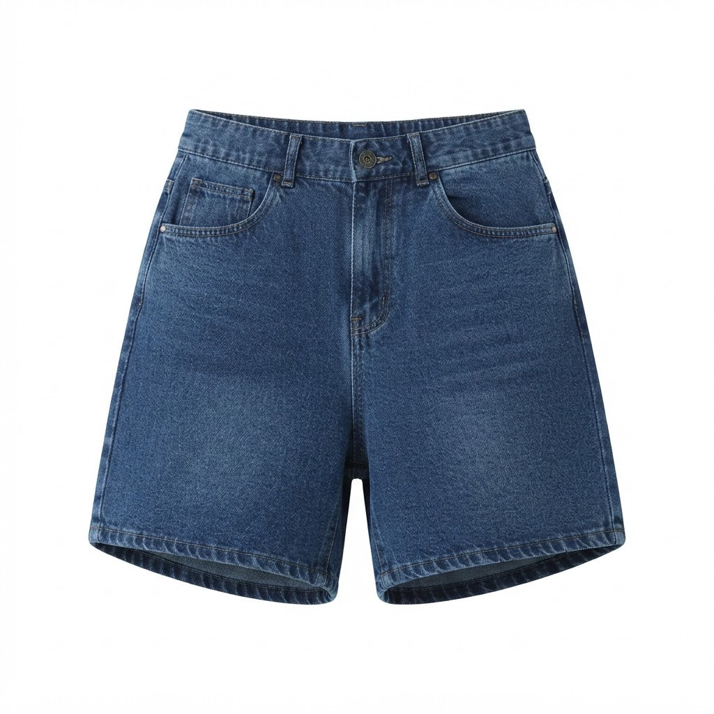 Women's High-Waisted Relaxed Fit Denim Shorts in Blue
