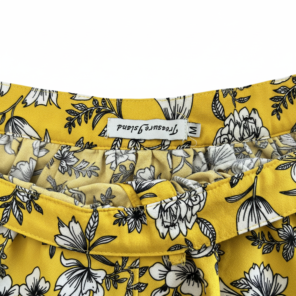 Treasure Island Women's Yellow Floral Button-Down Midi Skirt