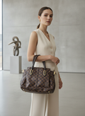 LOUIS VUITTON PARIS Brown Checkered Structured Top-Handle To
