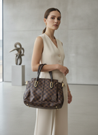 LOUIS VUITTON PARIS Brown Checkered Structured Top-Handle To