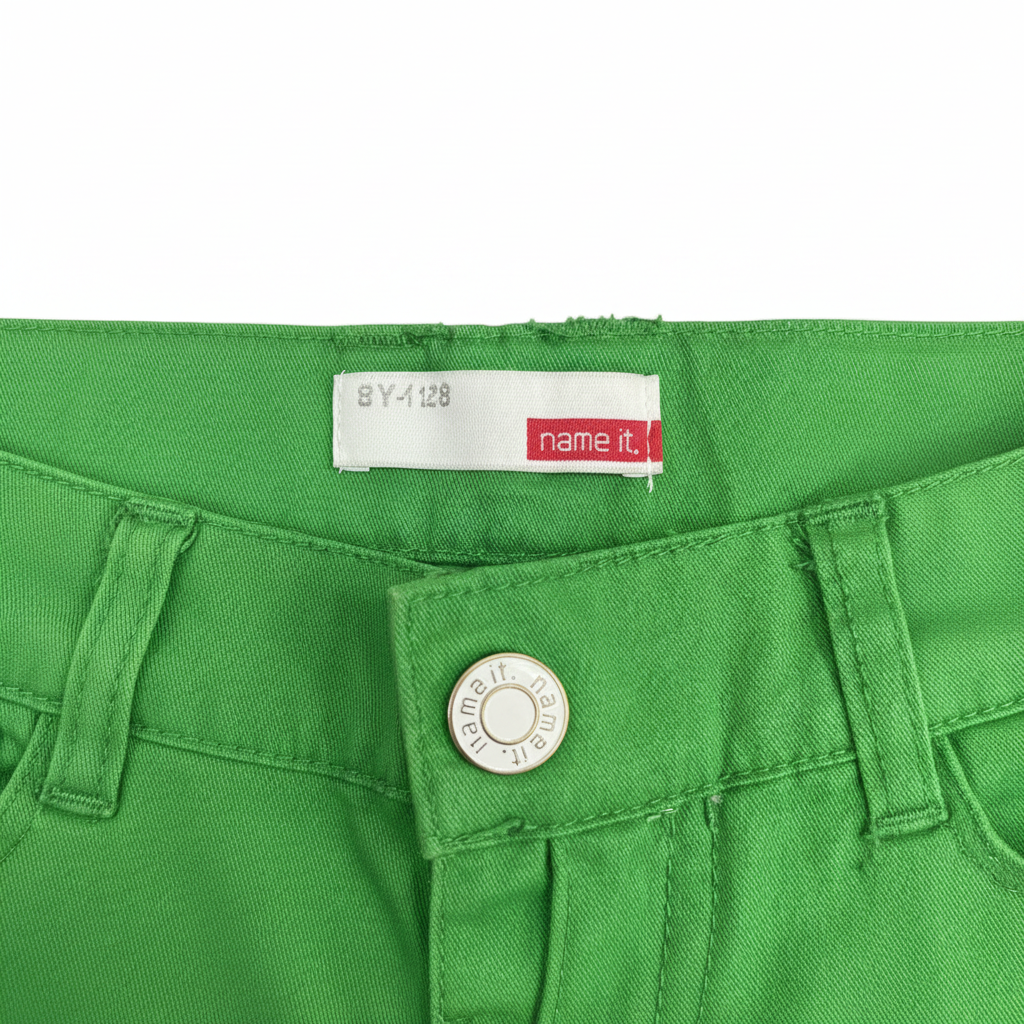 name it. Kids' Bright Green Button-Fly Woven Cotton Shorts