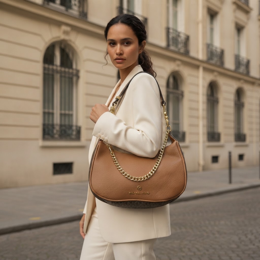 MICHAEL KORS Tan Grained Leather Hobo Shoulder Bag