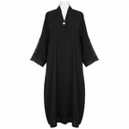 Elegant Black Embroidered Open Front Abaya