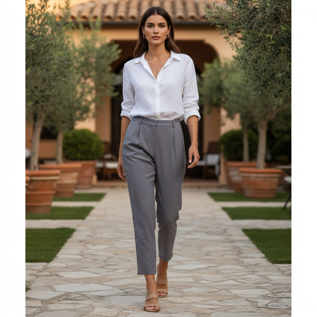 SHEIN Women's Grey High-Waisted Pleated Tapered Trousers