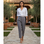 SHEIN Women's Grey High-Waisted Pleated Tapered Trousers