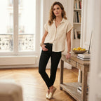 ZARA Women's Cream Linen-Blend Short Sleeve Button-Down Shir