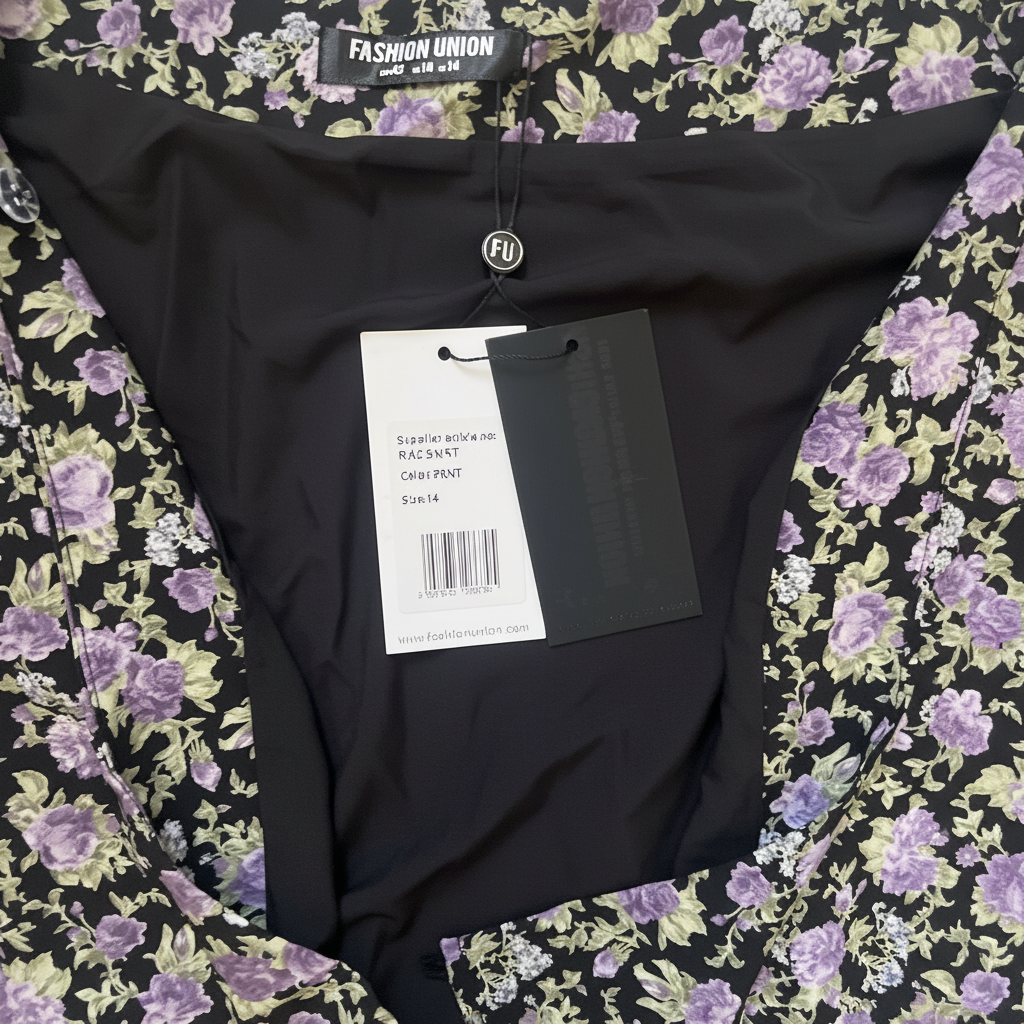 Women's Black Mini Skirt with Purple Floral Print