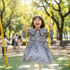 Kids Cream & Blue Floral Long Sleeve A-Line Dress