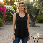 Esmara Women's Black Linen Sleeveless Top with Lace Detail