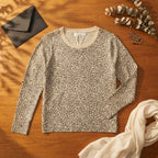 [WearU Generated:merch_flat_lay] Brilliant Basics Cream Leopard Knit Cotton Long-Sleeve Top – flat lay view