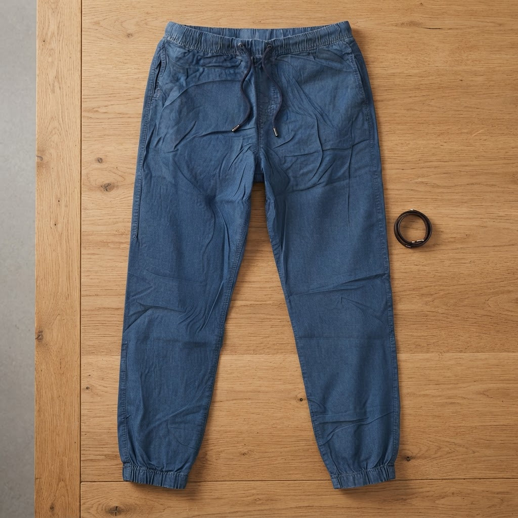 Slate Blue Drawstring Elastic Waist Trousers