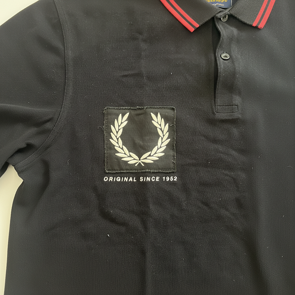 FRED PERRY Men's Black Patch-Detail Cotton Polo Shirt