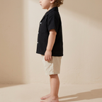 SHEIN SHEIN Black Crinkle Gauze Camp Collar Toddler Shirt