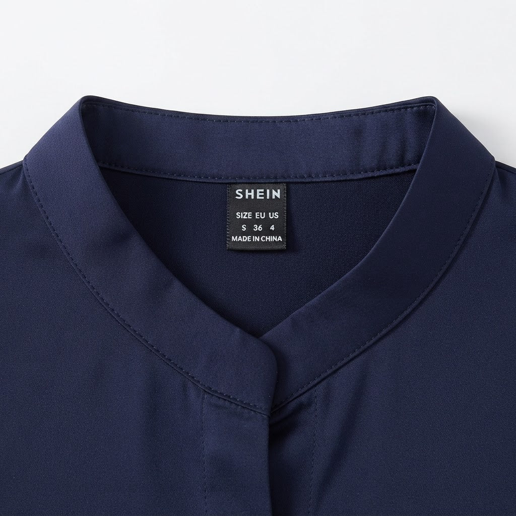 SHEIN Women's Navy navy Satin Mandarin Collar Blouse